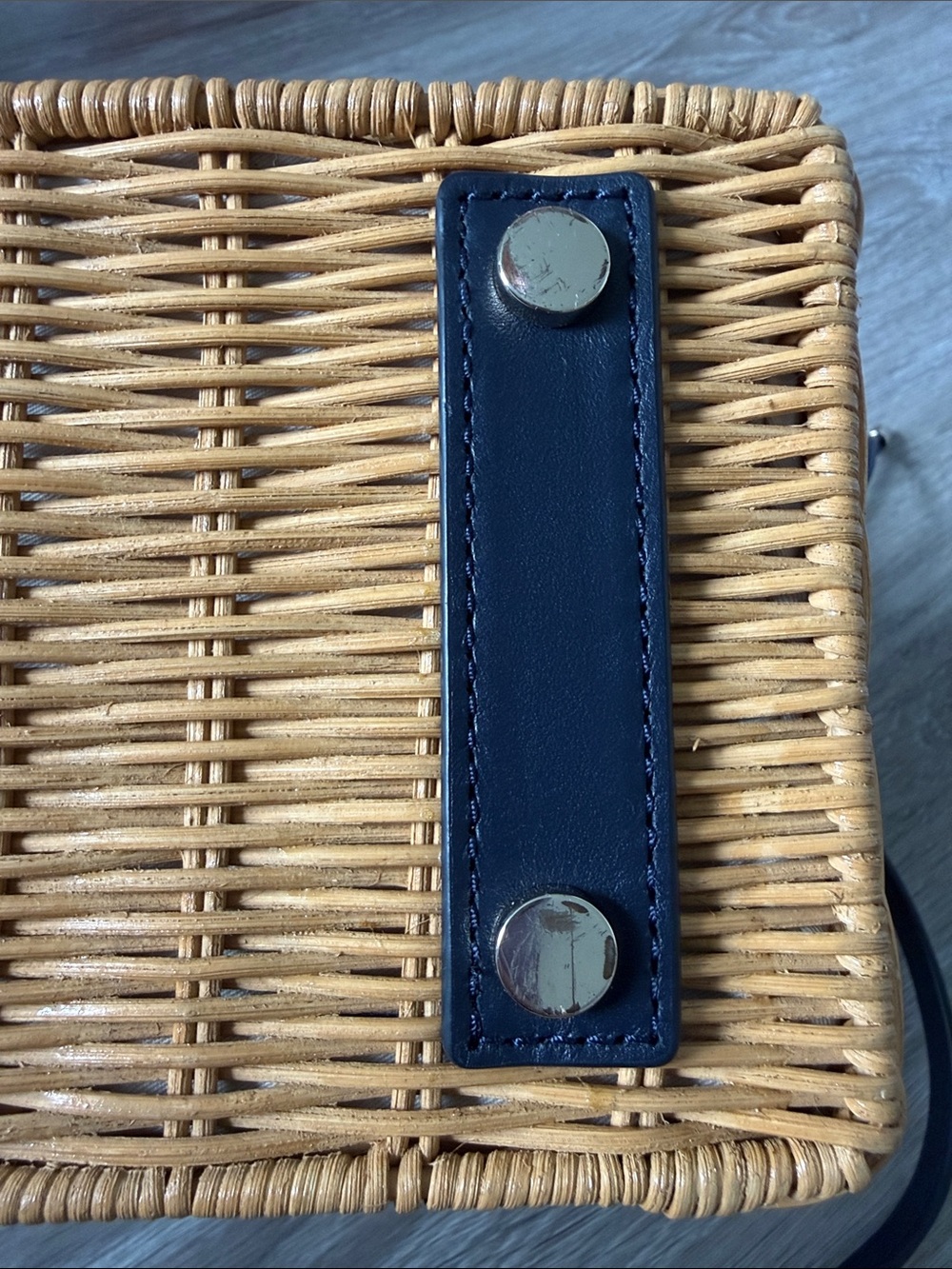 Kate Spade Blue-Trim Wicker Tote with Light Blue Fabric Insert - Picture 6 of 7